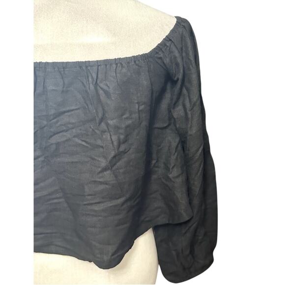 ASOS Crop Top Linen Blend Off-Shoulder Long Sleeve Lightweight Black Size 4 NWOT - Picture 6 of 10